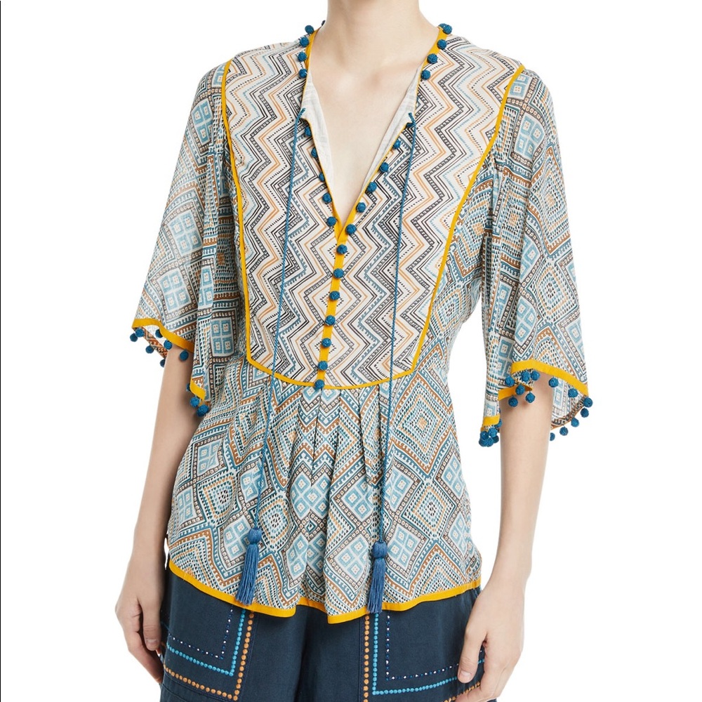 TALITHA Flutter Sleeve Lace-Up Boho Peasant Tunic